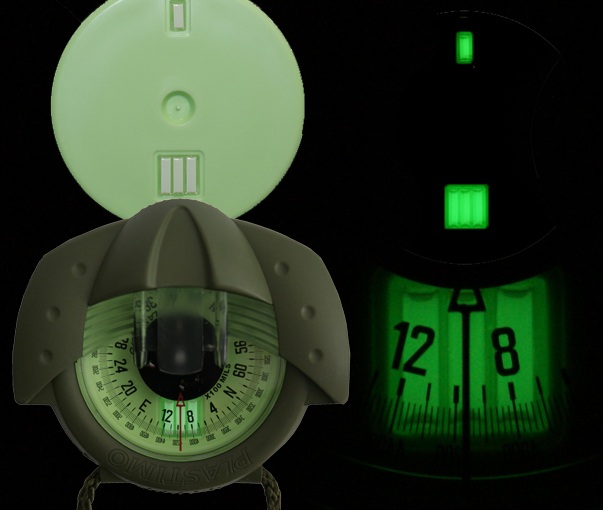 Betalight-Tritium-Compass-Example Tritium compass in light and dark application