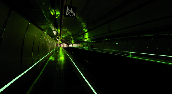 Glow in the dark tape used in metro tunnel