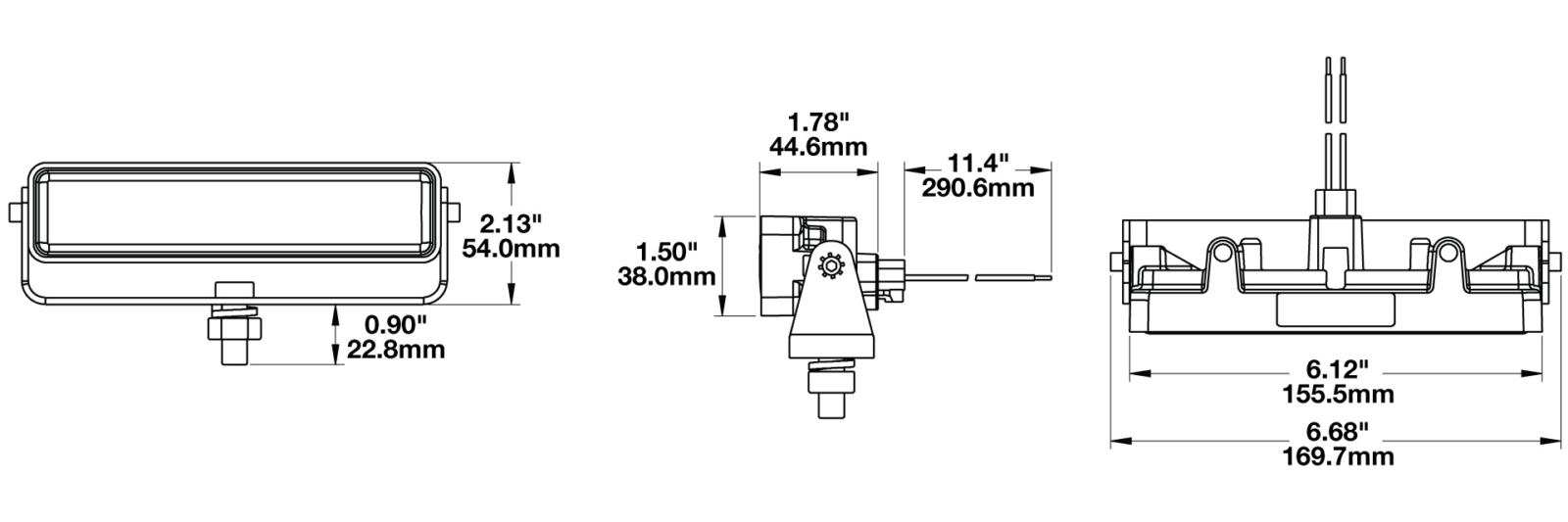 LED Work Light Bar dimensions