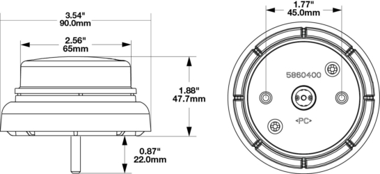 Model-217-Dimensions-with-Adapter Compact LED Signal Lights Model 217 dimensions