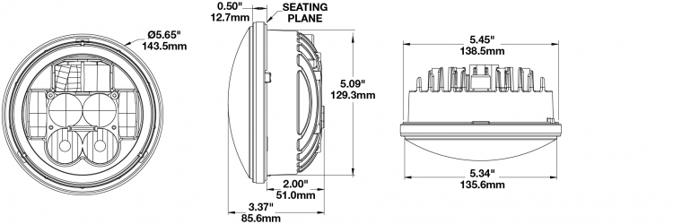 led-headlight-model-8630-evolution-dimensions dimensions of the model 8630 headlights