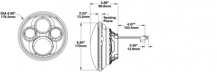 Auxiliary driving lights dimensions