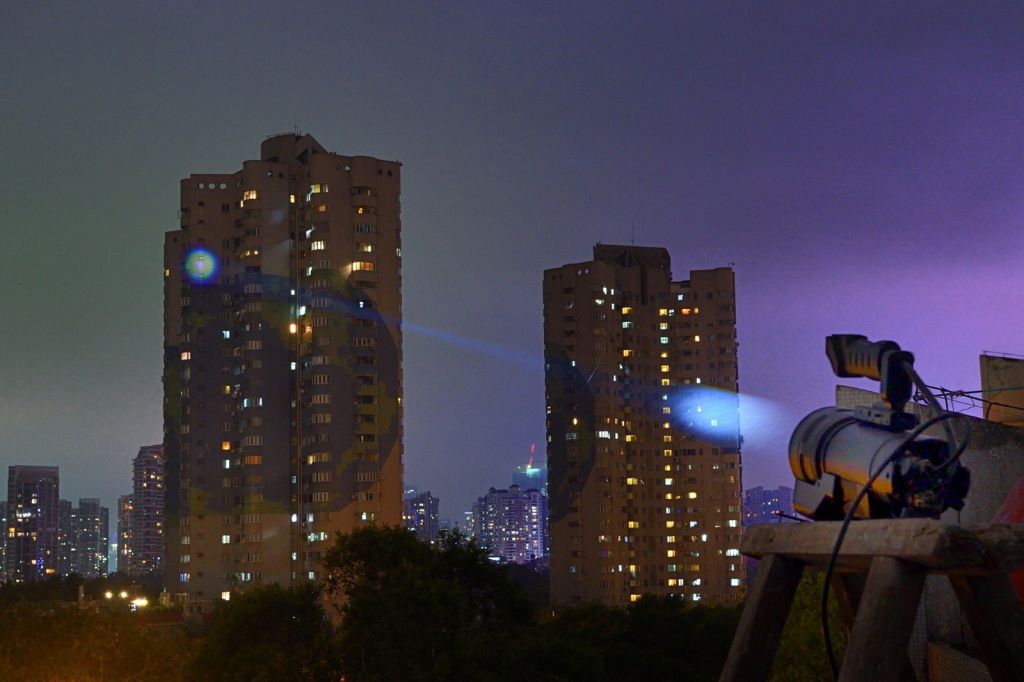 Betalight B50 shining on a building far away