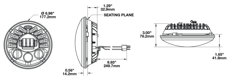 Motorcycle Headlight with Adaptive Cornering dimensions