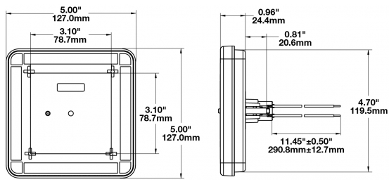 Dimensions of LED Square Signal and Tail Light