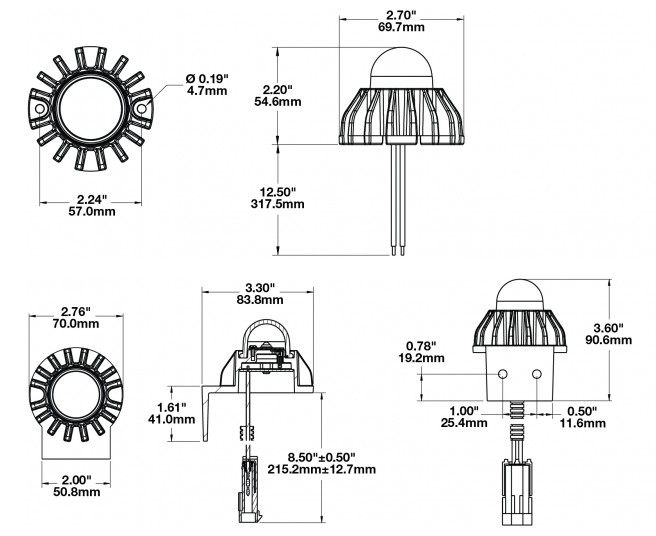 Small LED interior light model 408 dimensions