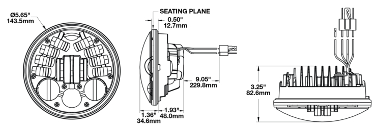 Motorcycle Headlight model 8690 dimensions