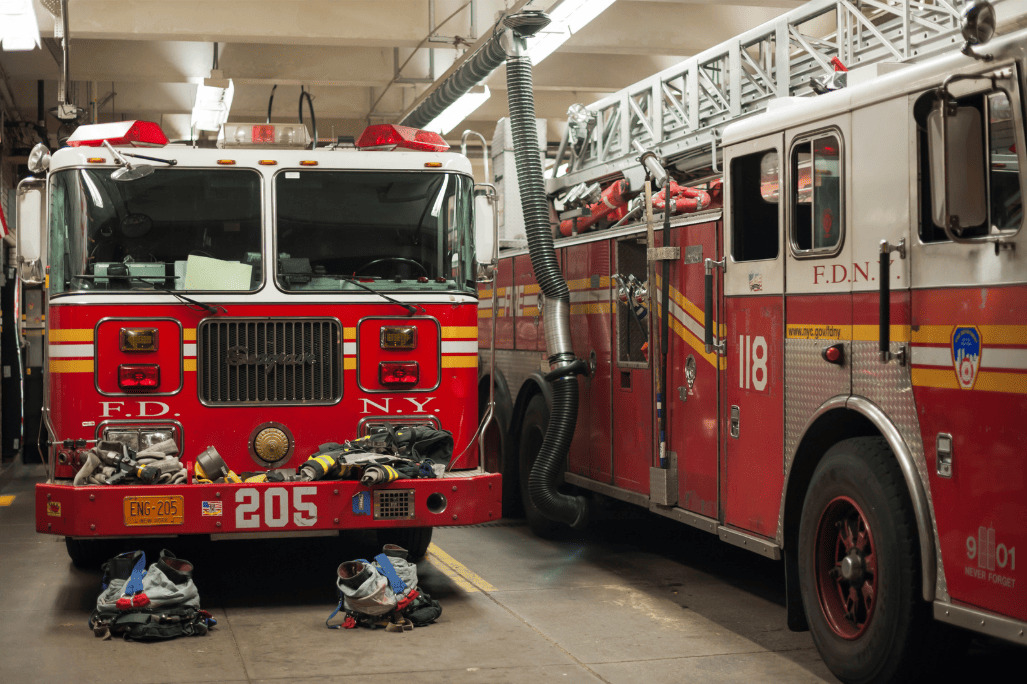 Fire truck with emergency lights