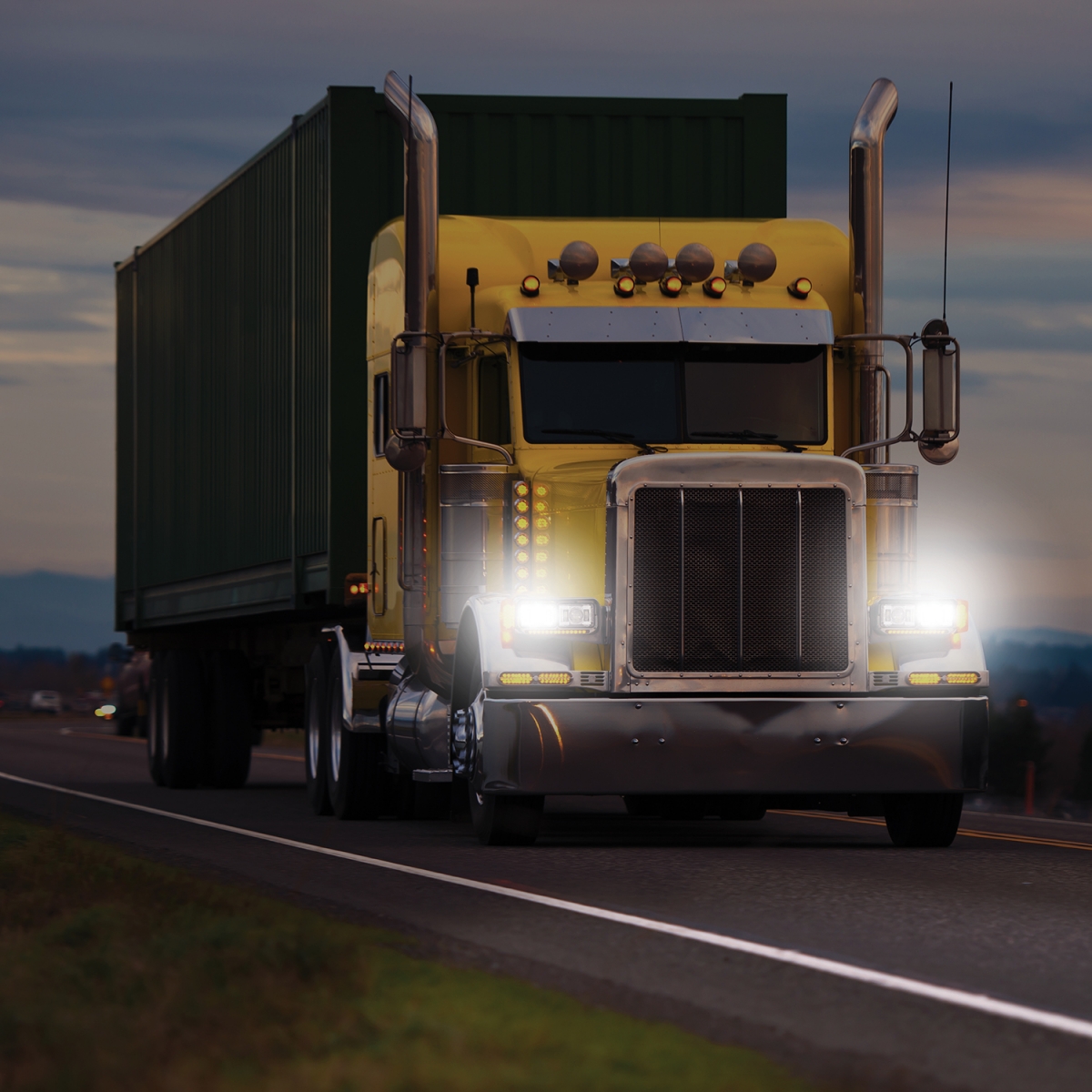 Semi truck using LED truck headlights model 8800