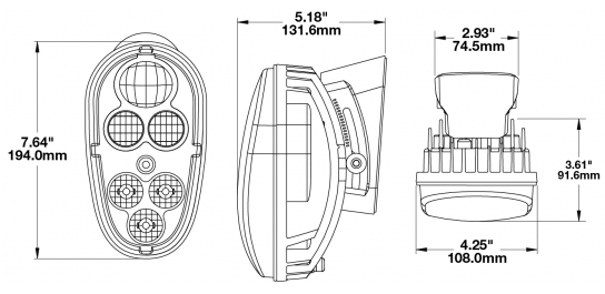 model-515-dimensions LED Forklift Headlight dimensions