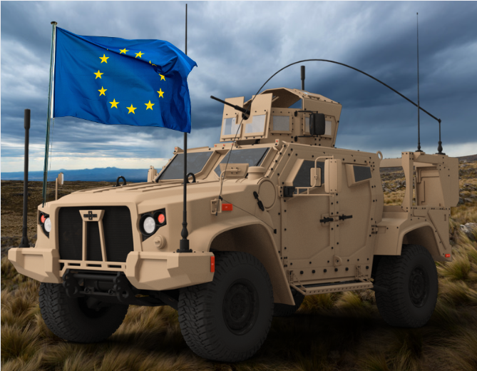 Armored vehicle with European flag