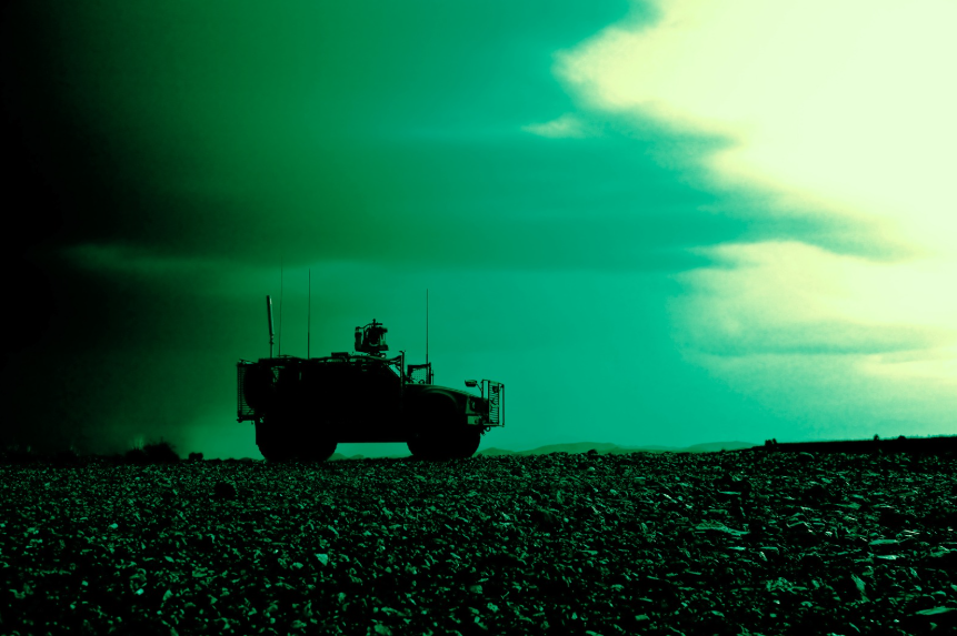night-vision-vehicle-lights-interference An armored vehicle seen with night vision