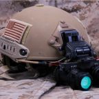 Helmet with night vision goggles attached