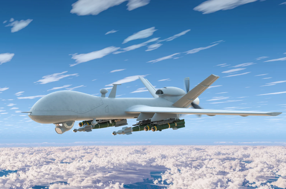 A military drone with lights