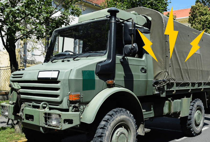 military vehicle with electricity drainage