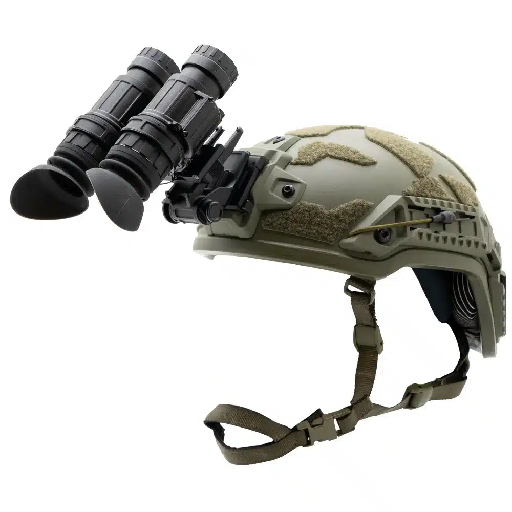 helmet mount on-helmet Helmet mount shown on a helmet with NVG